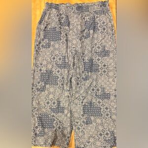 Jane + Delancey 2X Lyocell Wide Leg Crop Pants Lounge Casual Blue Floral Pockets